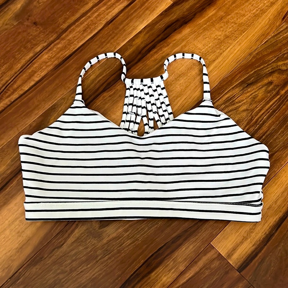 Glyder Black and White Striped Sports Bra
